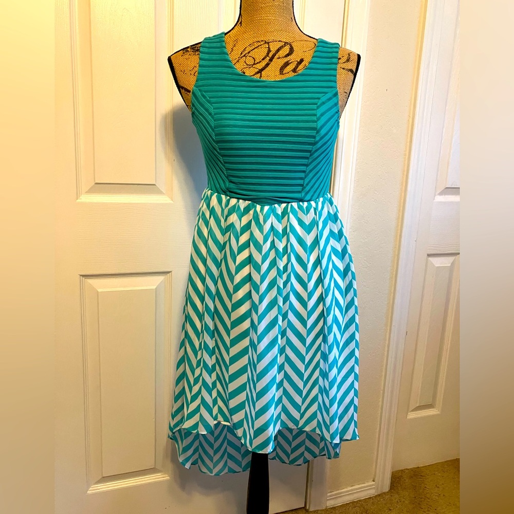 emily west turquoise high low tank sleeveless chevron zigzag girl’s dress 14